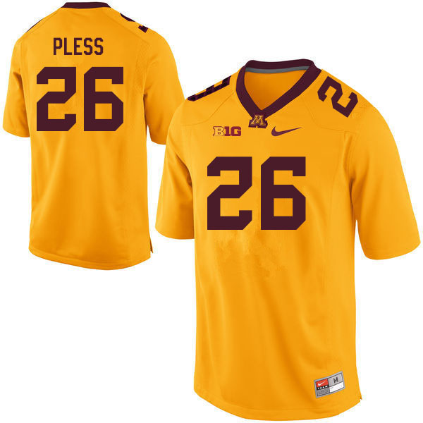 Men #26 Victor Pless Minnesota Golden Gophers College Football Jerseys Sale-Gold